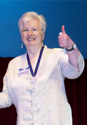 Mary Brennan receiving Medal of Honour from the British Deaf Association